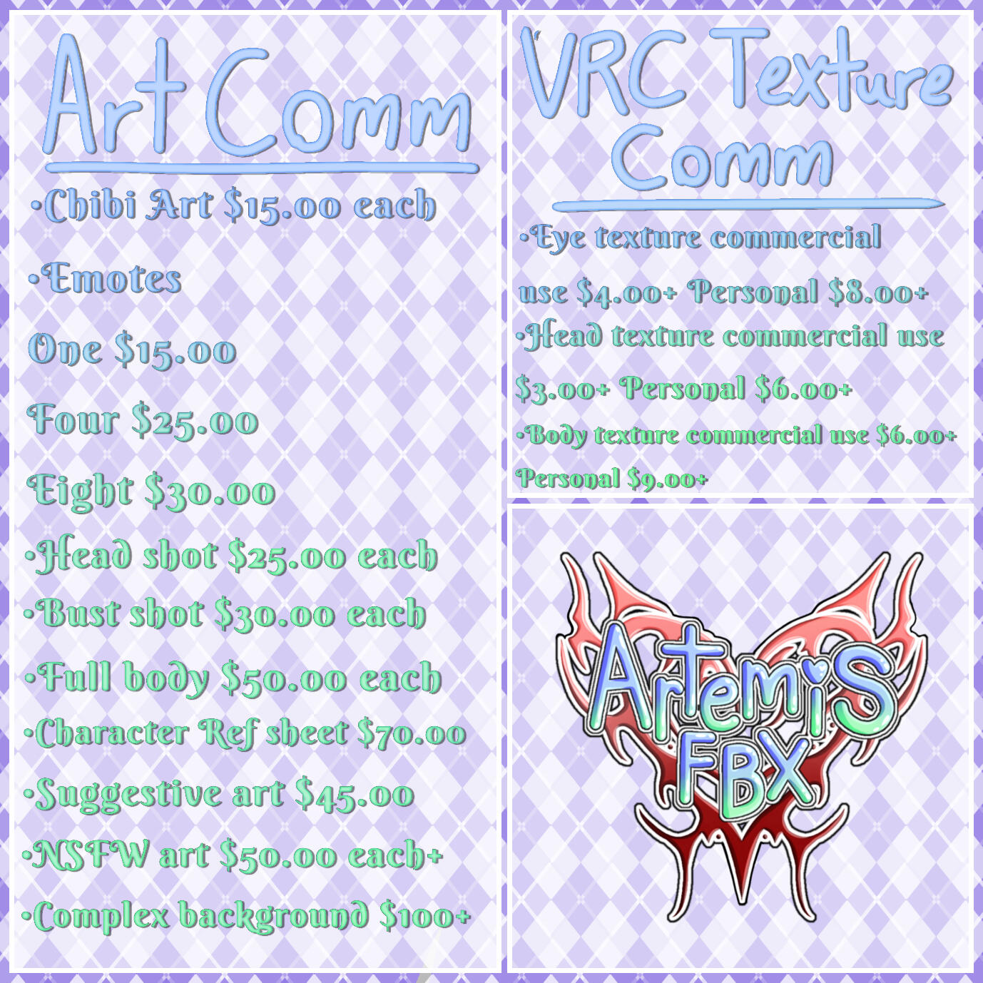 Here are somethings I can do when just drawing character sheet,no poses or nothing,just the character broken into icon,head & bust,or a fullbody render of your oc or avatar for VRChat,even VTuber model.